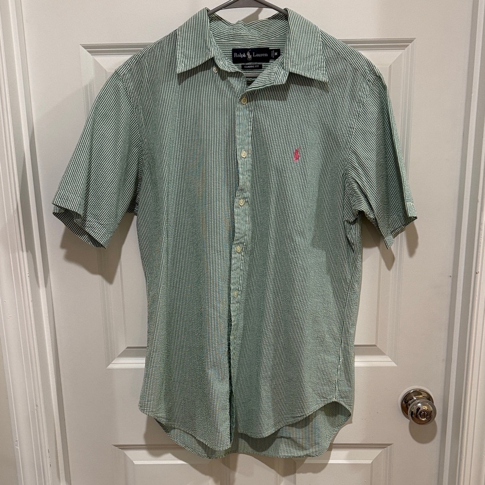 Polo by Ralph Lauren Men's Green Pinstripe Shirt